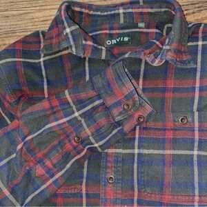 ORVIS Plaid Flannel, Camping, Hunting button down shirt. size large multi color
